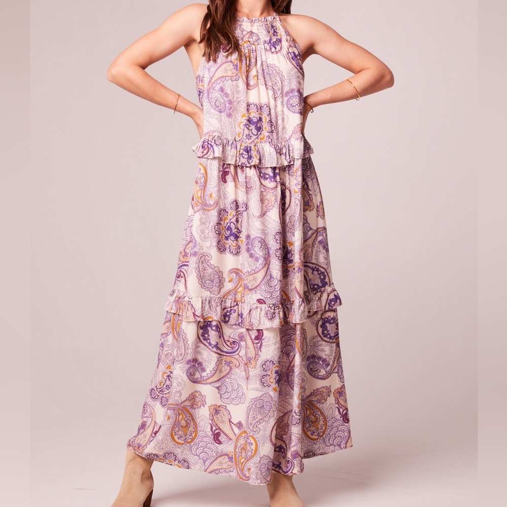 NWT B.O.G. Band of the Free Liliane Paisley Maxi Dress Sz. M [8-10] Cream Purple